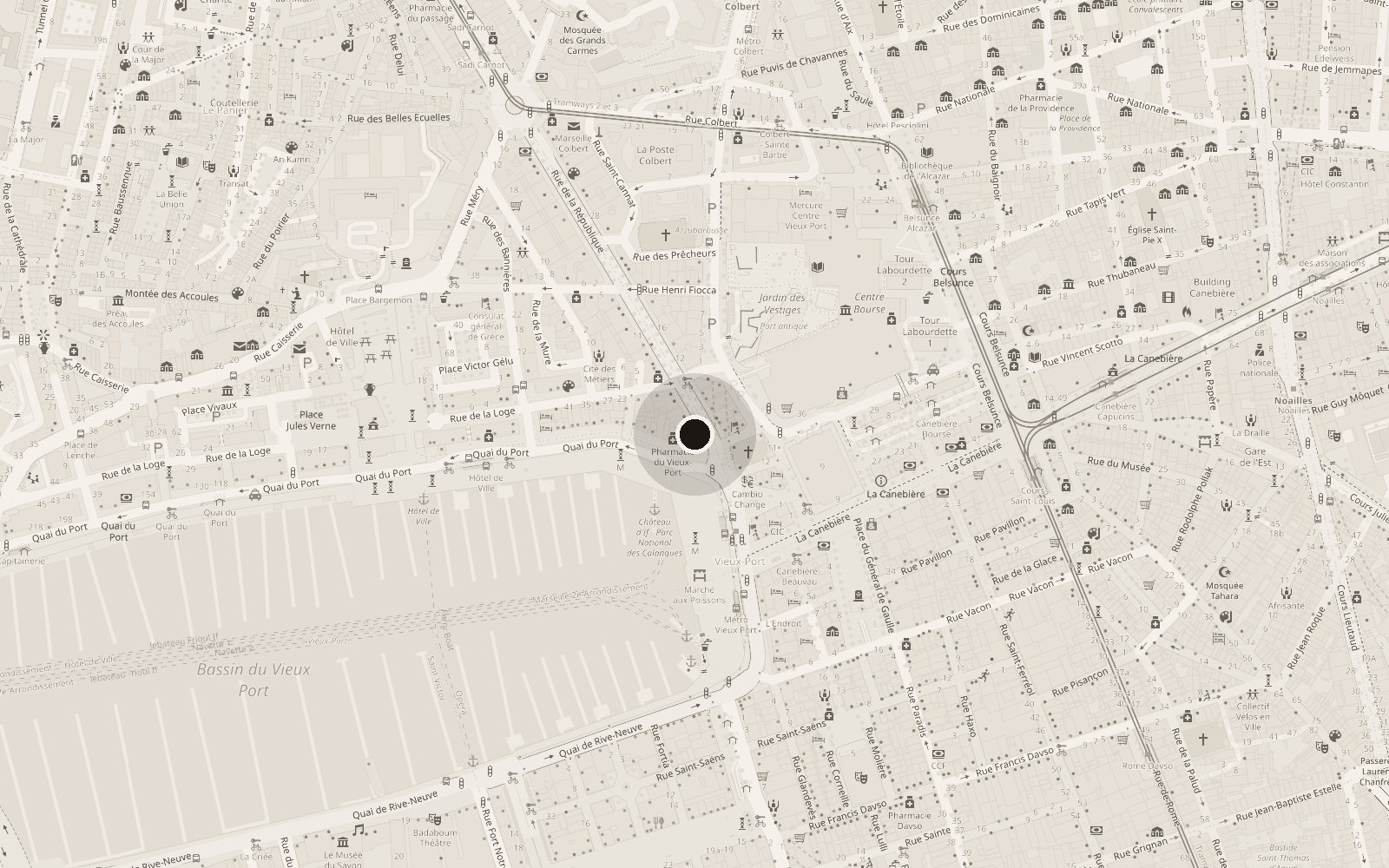Plan du quartier du Vieux-Port : le salon Biguine au 1 rue de la République, Marseille 2e